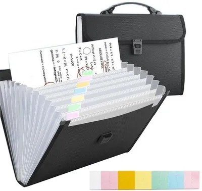 Produktbild von Kunststoff-Dokumentenmap A4 mit Griff – 13 Kunststoff-Teile – Dokumentenorganizer für Heim, Büro, Schule