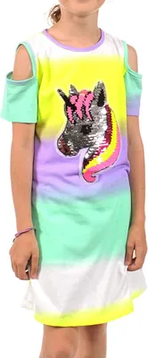 Produktbild von KMISSO Mädchen Kleid Wende Pailletten Einhorn-Motiv Lila 92