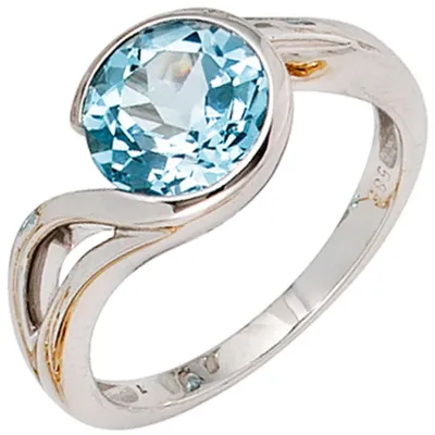 Produktbild von Ring Damenring aus 585 Weißgold mit Blautopas Topas hellblau Fingerschmuck Innenumfang 60mm Ø19.1mm