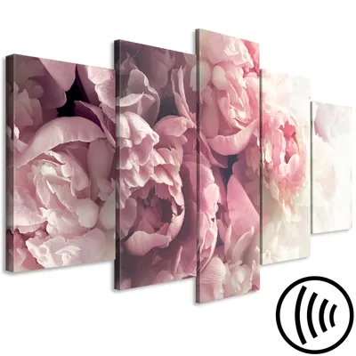 Produktbild von Akustikbild Blumen 200x100 cm Bilder Akustikschaum Hochleistungsschallabsorber Schallschutz Leinwand 5 tlg Wandbild Raumakustik Schalldämmung Päonie Natur b-C-0631-b-m