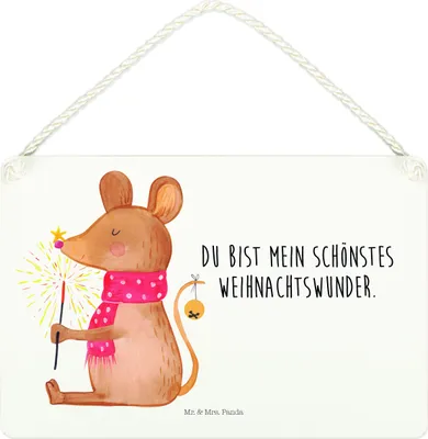 Produktbild von Mr. & Mrs. Panda Schild Maus Weihnachten DIN A4 - Weiß - Geschenk, Wandbild Holz, wandtafel, Dekoschild, Türschild, Frohe, Weihnachtsgruß, Weihnachtswunder, Deko