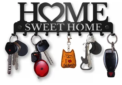 Schlüsselhalter mit 10 Haken, Home Sweet Home, Metall, schwarz