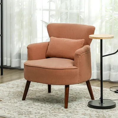 Produktbild von Polstersessel Akzentstuhl mit Lendenkissen, Relaxsessel Wohnzimmersessel Polyester, Orange | 69,5x69x78 cm | 10,5 kg | Kautschukholzbeine