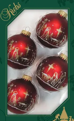 Image de Ensemble de 4 décorations de Noël rouges représentant la Sainte Famille