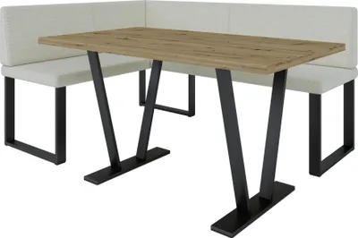 Image de Banquette d'angle AKIKO METAL avec table 168x128 gauche - Ensemble de banquettes d'angle pour votre salle à manger, cuisine moderne, coin salon, coin repas. Parfait pour la cuisine, le bureau et la réception