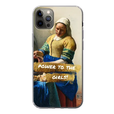 Produktbild von MuchoWow® Handyhülle Schutzhülle Hülle für iPhone 12 Pro Max Milchmädchen - Gold - Zitate - Gemälde - Alte Meister Silikon Softcase Handy Hülle - Hartschale