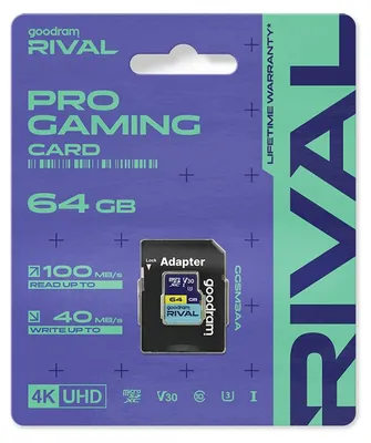Produktbild von Goodram microSDXC 64GB V30 UHS I U3 RIVAL + adapter, 64 GB, MicroSDXC, Klasse 10, 100 MB/s, 70 MB/s