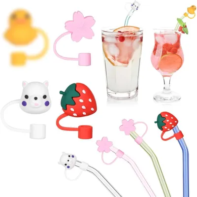 Productafbeelding van Strokapjes van siliconen, 4 stuks, herbruikbaar, stofbestendig, geschikt voor drinkrieten van 7-8 mm, leuk design