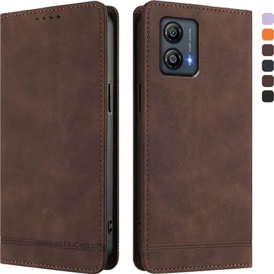 Image de Etui pour Motorola Moto G53 5G, étui rétro en cuirPolyuréthaneavec support et fentes pour cartes de crédit Marron