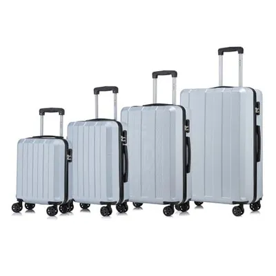 Produktbild von Suitcase Set, Rollkoffer Handgepäck, Kofferset, mit 4 Rollen 360°, Hartschalenreise Zahlenschloss, Weicher Gummigriff (4er Set, S,M,L&XL, Silber)