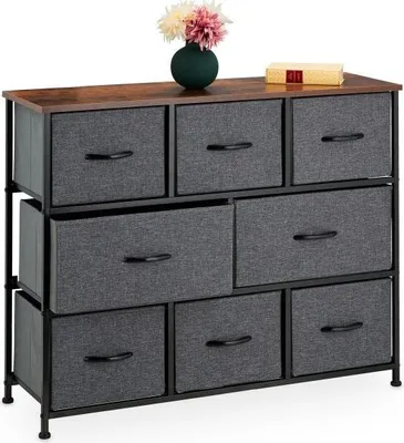 Produktbild von Vintage Industrie Kommode mit 8 Schubladen, Regal, Grau, Holzoptik und Metallrahmen
