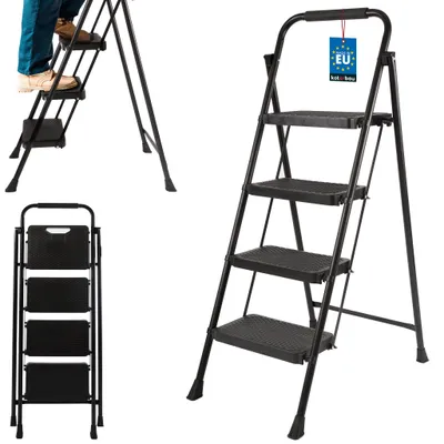 Produktbild von KOTARBAU® Trittleiter 4 Stufen klappbar 93 cm Faltbare Leiter aus Stahl Rutschfest Klapptritt Haushaltsleiter mit Sicherheitsbügel Pulverbeschichtet