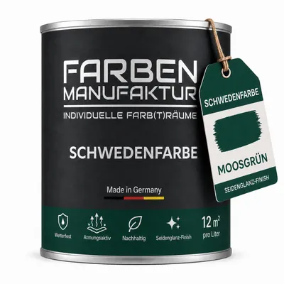 Produktbild von Schwedenfarbe Holzfarbe Holzlack Wetterschutzfarbe deckend 1l - Moosgrün