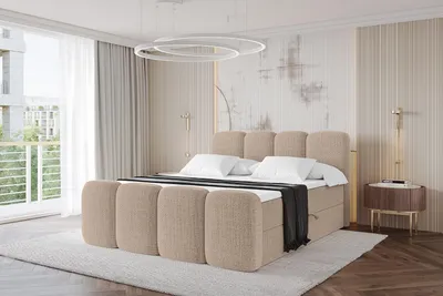 Produktbild von ALTDECOR Boxspringbett mit Fußteil - NINA-Z - 180x200  Dunkelbeige Aragon- Komplett-Set mit Bonell-Federkernmatratze und Topper, Polsterbett mit H3 Matratze und Bettkästen, Lattenrost, Bett mit Stauraum, Doppelbett, Boxbett