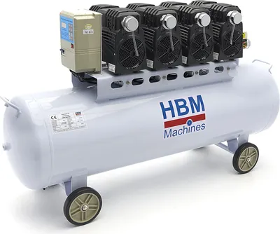 Immagine prodotto di Compressore aria silenziato - con capacità del serbatoio di 200 litri - senza olio, oil free - per utensili pneumatici, SGS 10 bar HBM Machines Olanda