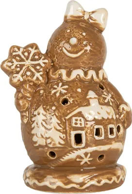 Zdjęcie produktu dla Clayre & Eef Dekoracja świąteczna bałwanek 9x7x13 cm brązowa ceramika