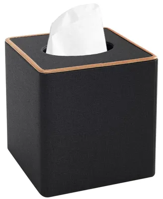 Image de Couvercle en cuirPolyuréthanepour boîte de mouchoirs, forme carrée, noir, 13,3 x 13,3 x 14,6 cm