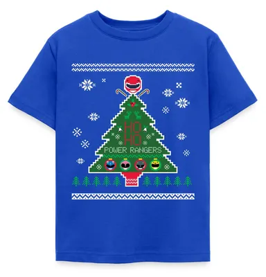 Produktbild von Spreadshirt Power Rangers Ugly Christmas Weihnachtsbaum Kinder T-Shirt, 110/116 (5-6 Jahre), Royalblau