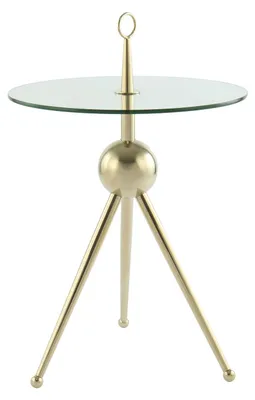 Image de Table d'appoint Padiro, forme ronde, diamètre 46 x hauteur 70 cm - Or/Transparent - Style moderne, Art déco et glamour - Plateau en verre - Structure en acier inoxydable