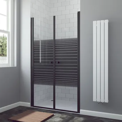 Produktbild von Doppeltür 100x197cm Duschtür Dusche Nischentür Duschabtrennung Pendeltür Schwingtür 6mm NANO ESG Glas Schwarz Duschkabine