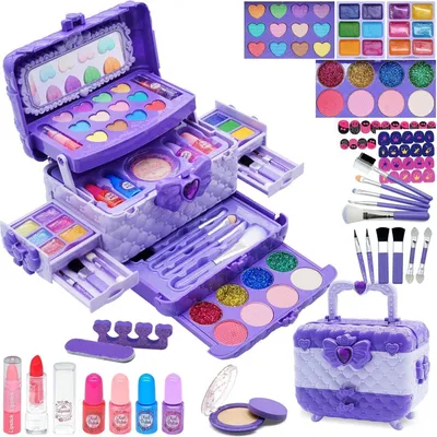 Produktbild von Kinder Schminkkoffer Mädchen Schminkset Make Up Spielzeug Geburtstags Geschenke 4-12Jahre Purple