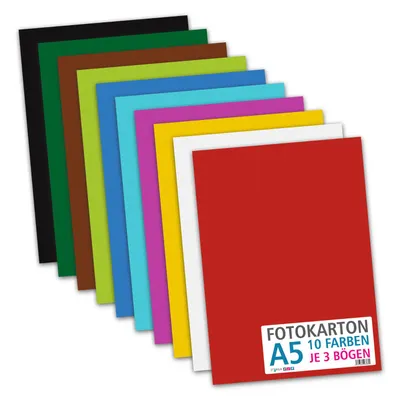 Produktbild von itenga Fotokarton - DIN A5 - 300 g/qm 30 Blatt - 10 Standardfarben - pro Farben je 3 Blatt