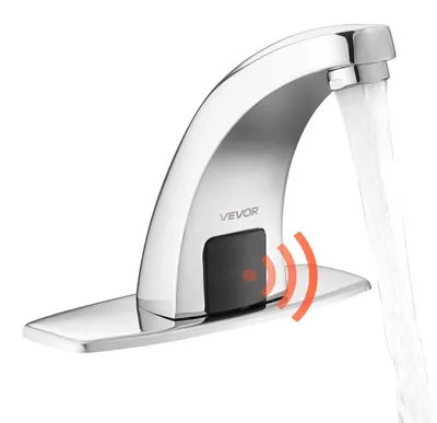 Produktbild von VEVOR berührungsloser Waschtischhahn (verchromtes Silber) Badezimmer, automatische Waschtischarmatur, Sensorhahn mit Lochabdeckung, batteriebetriebener Wasserhahn Toilettenhahn Waschbeckenarmatur