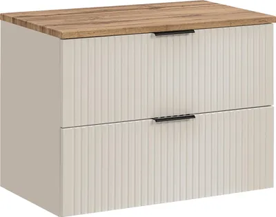 Produktbild von Badezimmerschrank 80 Cm Mit Arbeitsplatte Aus Wotan-Eiche Und Gefrästen Fronten