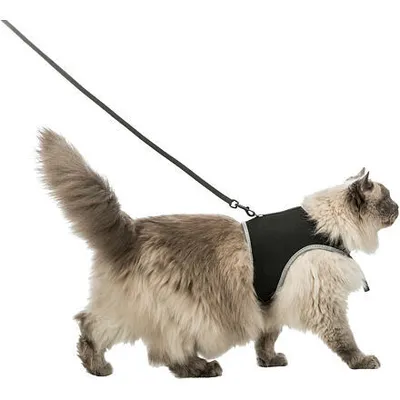 Obrázek produktu pro Trixie Měkký postroj s vodítkem pro kočku XL 36-54cm / 1,20 m černý
