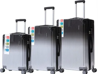 Produktbild von Royal Swiss® Kofferset 3-teilig – Hartschalenkoffer – 360° Spinner – Zahlenschloss – Schwarz/Silber