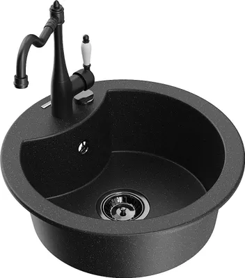 Produktbild von Mexen Diego 1-Becken-Granit-Spüle mit Mischbatterie Carla, Schwarz/Silbermetallic - 6512-73-670700-70-B