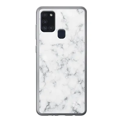 Produktbild von MuchoWow® Handyhülle Schutzhülle Hülle für Samsung Galaxy A21s Marmor - Weiß - Silber - Glitter - Marmoroptik - Chic Silikon Softcase Handy Hülle - Hartschale