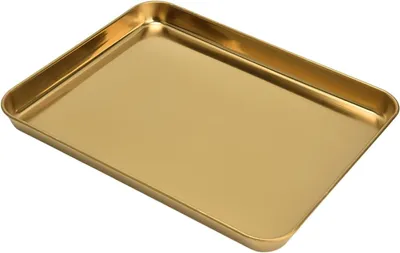 Immagine prodotto di Vassoio dorato - Rettangolare - 30x20 cm - Acciaio inossidabile - Antiscivolo - Design piatto - Ideale per uso domestico - Piatto di servizio
