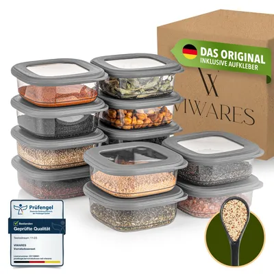 Obrázok produktu pre Viwares nádoby na potraviny s viečkom, vzduchotesné, sada 12 nádob na potraviny bez BPA, nádoba na cereálie a múku do kuchyne, praktický organizér do kuchyne, nádoby na uchovávanie potravín