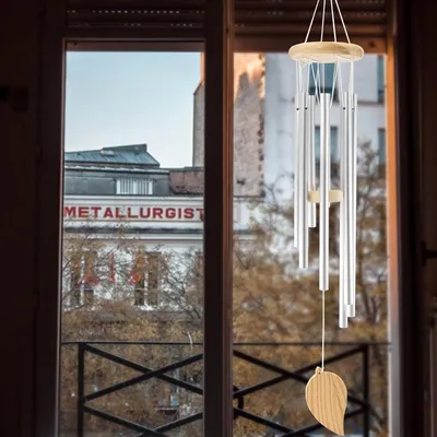 Produktbild von Windspiel aus Kiefernholz mit 6 Aluminiumröhren für Garten und Terrasse mit beruhigenden Klängen
