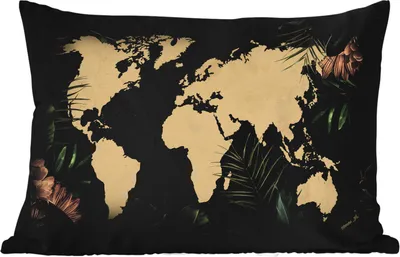 Produktbild von MuchoWow® Outdoor Kissen - Weltkarte - Blätter - Tropische Pflanzen - 60x40 cm - Wetterfest - Lounge Kissen - Zierkissen - Kissen für Innenräume