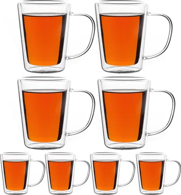 Image de Monzana Set de 8 tasses à thé Double paroi avec anse 250 ml Tasses en verre transparentes Boissons chaudes Boissons froides Verre double paroi