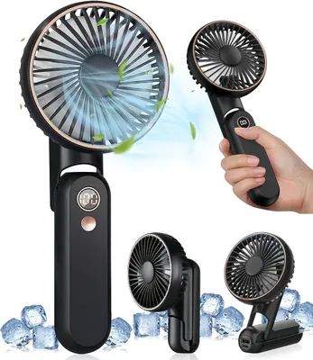 Produktbild von Handventilator, tragbarer Handventilator mit Akku, Tischventilator, 5 Geschwindigkeiten einstellbar, Schwarz