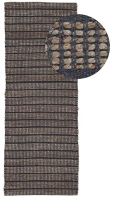 Image de carpetfine Tapis de Jute Coureur Lara bleu 80x400 cm | Tapis Naturel en Jute pour la Chambre à Coucher et Le Salon