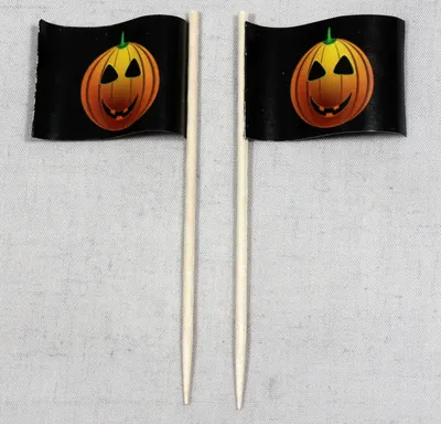 Produktbild von Party-Picker Flagge Halloween Kürbis Papierfähnchen in Spitzenqualität 25 Stück Beutel