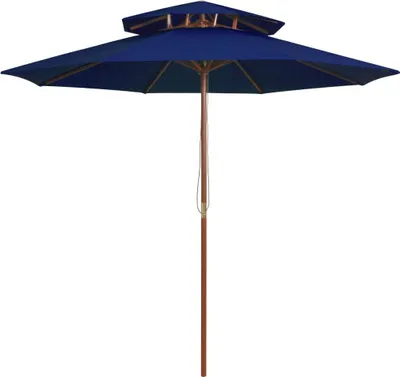 Produktbild von Sonnenschirm mit Doppeldach und Holz-Mast Blau 270 cm