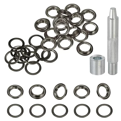 20er-Set Ösen mit Werkzeug, Metallösen 10 mm, schwarz