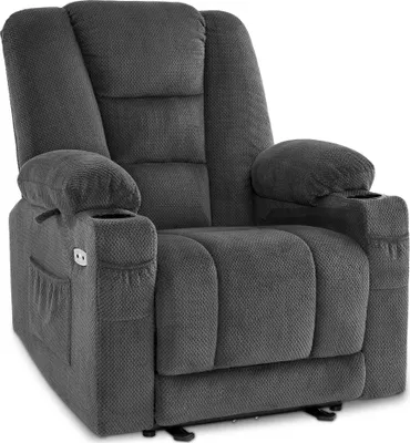 Produktbild von M MCombo Fernsehsessel elektrisch verstellbar, Relaxsessel mit Liegefunktion, TV Sessel mit Massage & Wärmefunktion, USB & Getränkehalter, Wohnzimmer, Stoff, 7008 (Dunkelgrau)