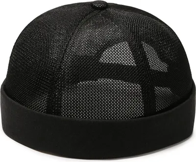 Produktbild von Kuppelhut für Damen und Herren, ausgehöhlter Netzstoff, atmungsaktiv, ohne Krempe, einfarbig, dekorativ, Hip Hop, Uni, Pferdeschwanzloch, Dockerhut, Kopfbedeckung, Schwarz