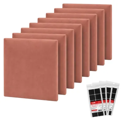 Produktbild von Wandpolster-Set STEGU 8 Stück Quadrat 30x30 cm Velours Klettband Kopfteil Rosa
