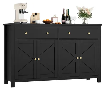 Produktbild von Sideboard Kommode - Aufbewahrungsschrank 140x40x89 cm - Modernes Holz - Für Küche Wohnzimmer Esszimmer - Mit Türen und Fächern - Schwarz