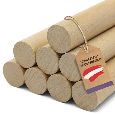 Produktbild von vasalat Holzstäbe zum Basteln Set - Holzstab 100cm x 16mm ideal für DIY-Projekte, Rundstab Buche unlackiert, glatt - 8 Stück