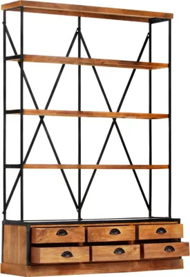 Obrázek produktu pro vidaXL Knihovna 4 úrovně 6 zásuvek 122×36×181 cm masivní dřevo
