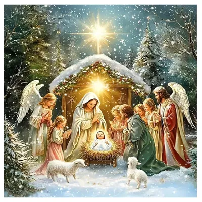 Diamond Painting 40x40 cm Jesus Maria Krippe rund