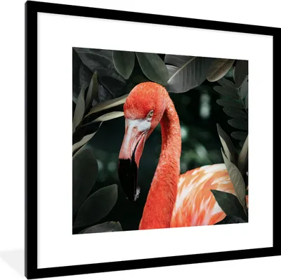 Produktbild von MuchoWow® MuchoWow® Gerahmtes Poster Flamingo - Blätter - Porträt 40x40 cm - Poster mit zchwarzem Bilderrahmen - Poster - Plakat im Rahmen